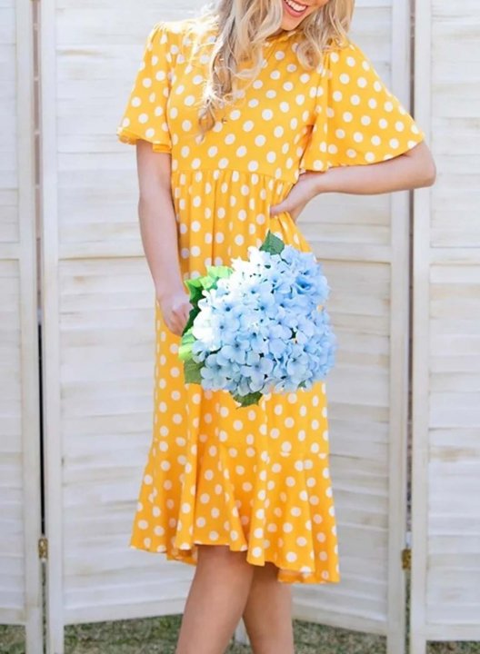 Women's Dresses Polka Dot Short Sleeve Round Neck Knee Length Dress