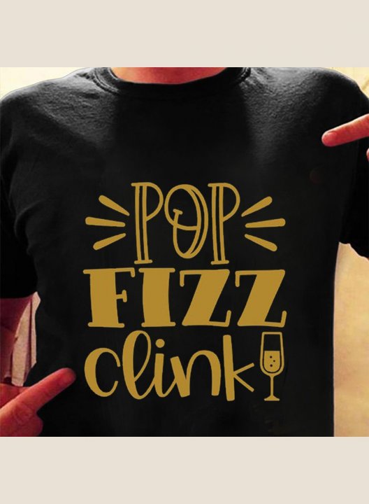 Men's Pop Fizz Clink T-shirts Casual Summer Letter Solid Round Neck Short Sleeve T-shirts