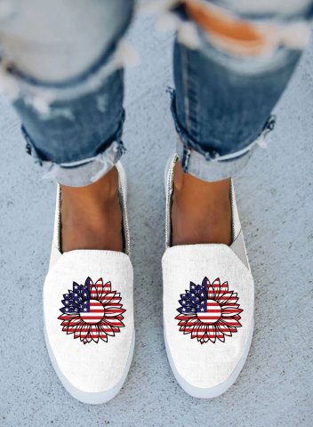 Women's Canvas Shoes Cute American Flag Sunflower Print Canvas Shoes