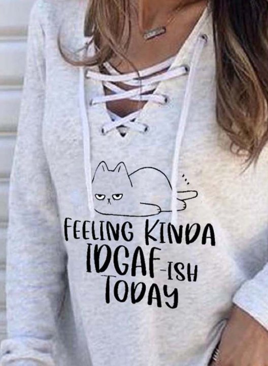 Women's Feeling Kinda IDGAF-ish today Sweatshirt Casual Letter Cat Print Color Block V Neck Tops