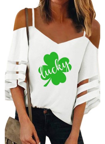 Women's St Patrick's Day T-shirts Strapless Shamrock Half Sleeve V Neck Daily Basic T-shirt