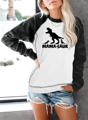 Women's Mama Saurus Sweatshirt Color Block Camouflage Letter Round Neck Long Sleeve Daily Casual T-shirts