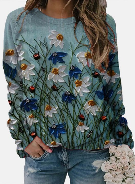 Women's T-shirts Floral Round Neck Long Sleeve Casual Daily T-shirts