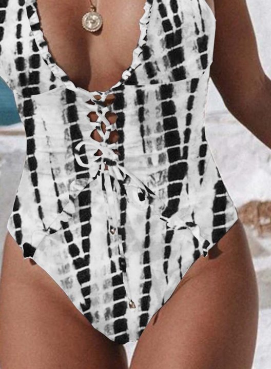 Women's One-Piece Swimsuits One-Piece Bathing Suits Tiedye Spaghetti One-Piece Swimsuit