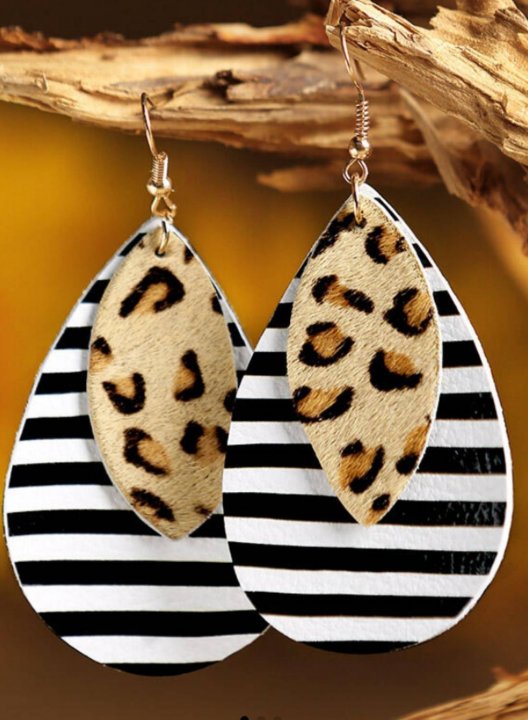 Leopard Striped Dual-Layered PU Leather Earrings