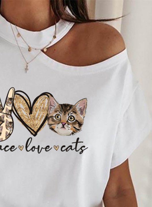 Women's T-shirts Animal Print Letter Heart-shaped Round Neck Short Sleeve Casual Daily T-shirts