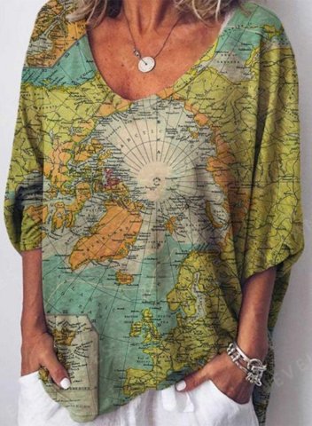 Women's T-shirts The Earth Day Map Print Short Sleeve Round Neck Daily T-shirt