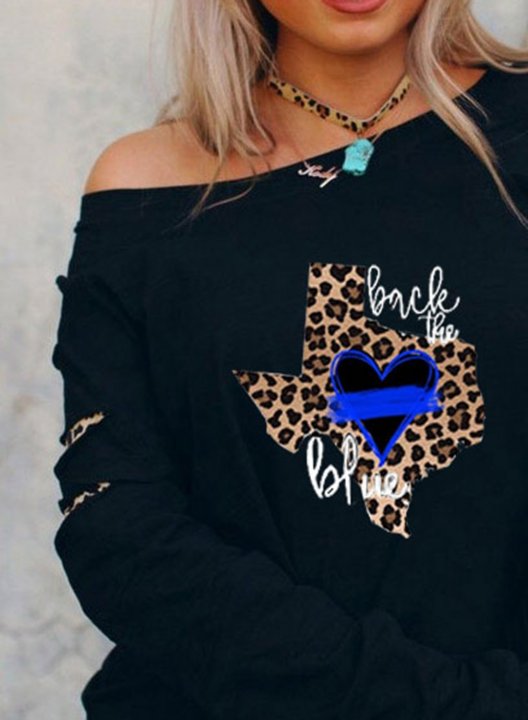 Women's Sweatshirt Leopard Cut-out Asymmetrical Texas independence day Sweatshirt