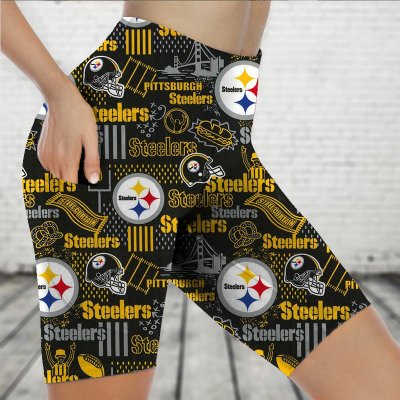 PITTSBURGH STEELERS Sports Stretch Fitness Running Side Pocket Shorts Tight-Fitting High-Waist Yoga Pants