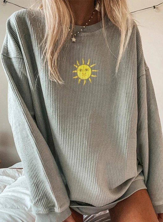 Solid Round Neck Long Sleeve Casual Sweatshirt