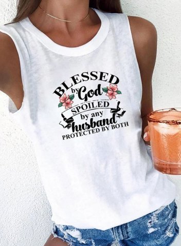 Women's Blessed By God Spoiled By My Husband Protected By Both Tank Tops Letter Floral Sleeveless Round Neck Daily Tank Top