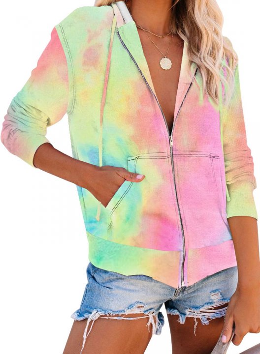 Women Tie-dye Hoodie zip up Sweatshirt Jacket