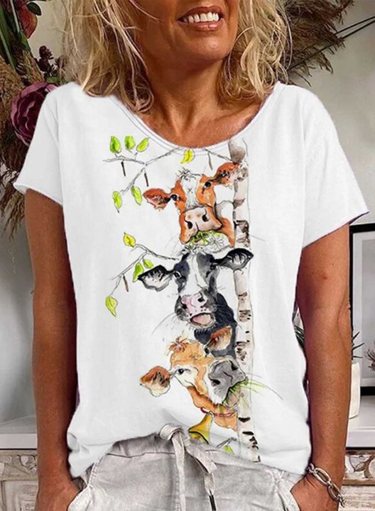 Women's T-shirts Animal Print Short Sleeve Round Neck Daily T-shirt