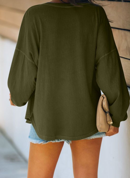 Pink/Green V Neck Long Sleeve Top