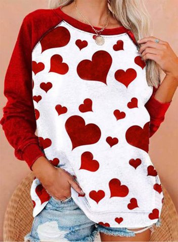 Women's Heart Sweatshirt Casual Color Block Round Neck Long Sleeve Daily Pullovers