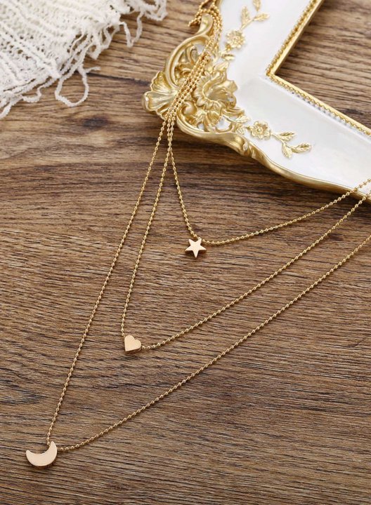 Women's Necklaces Multilayer Retro Simple Star Moon Love Pendant Necklace