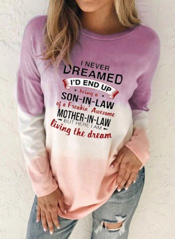 Women's Funny Slogan Letter Print Sweatshirt Color Block Round Neck Long Sleeve Daily Casual Pullovers