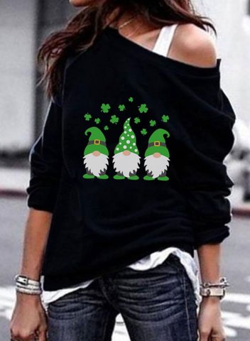 Women's Sweatshirt St Patrick's Day Gnome Print Long Sleeve Cold Shoulder Shirt