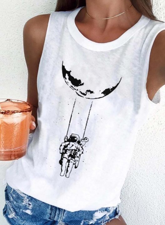 Women's Tank Tops Summer Casual Solid Round Neck Sleeveless Tops