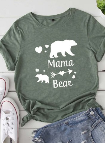 Women's Mother's day T-shirts Mama Bear Print Letter Short Sleeve Round Neck Casual T-shirt