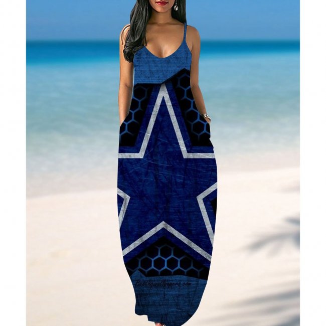 Women's Dallas Cowboys Printed Pockets Halter Dress