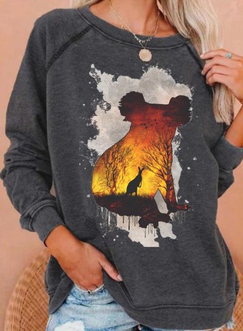 Women's Sweatshirt Color Block Animal Print Round Neck Long Sleeve Casual Daily Pullovers