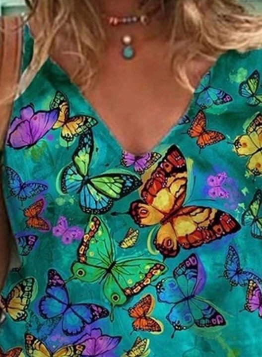 Women's T-shirts Butterfly Multicolor Pattern Short Sleeve V Neck Daily Casual T-shirt