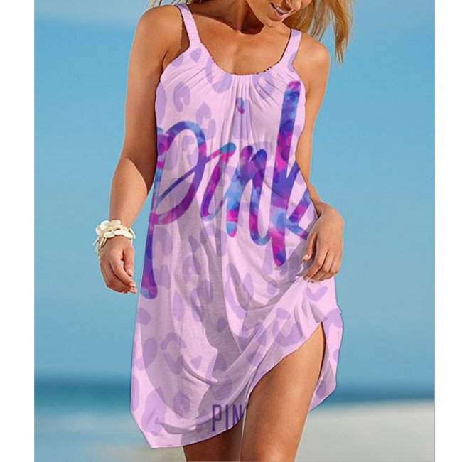 Women's PINK Letter Printed Halter Dress