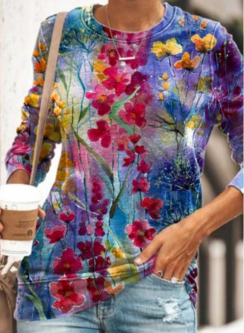 Women's Sweatshirts Floral Abstract Long Sleeve Round Neck Casual Sweatshirt