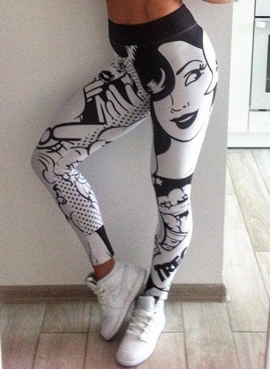 Women's beauty portrait Leggings Slim Color Block Portrait High Waist Casual Legging