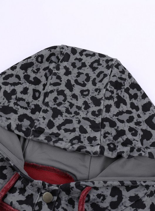 Color Block Leopard Long Sleeves Hoodie