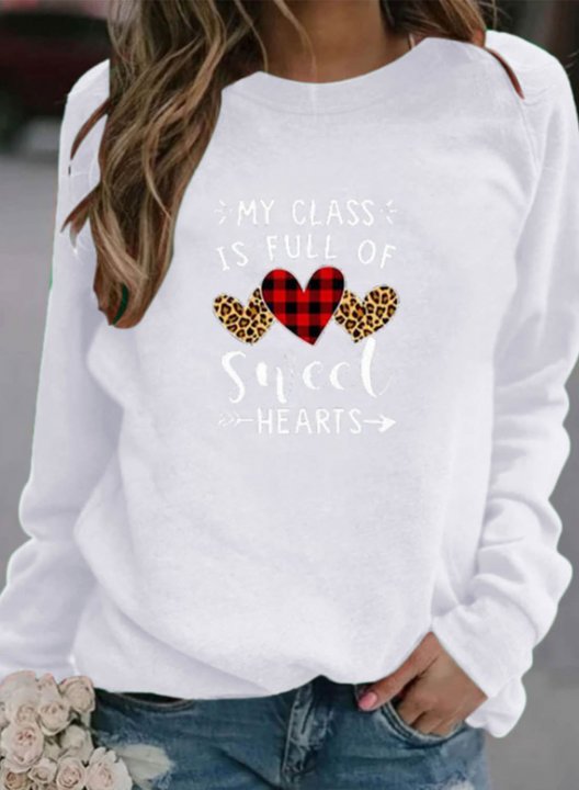 Women's Sweatshirts Letter Heart-shaped Long Sleeve Round Neck Casual Sweatshirt