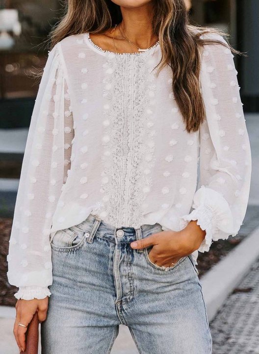 Tulle Lantern Sleeve Casual Blouse