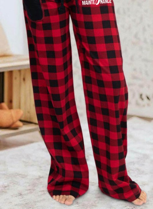 Women's Palazzo Pants Casual Plaid Color Block Mid Waist Straight Full Length Palazzo Pants