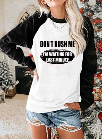 Women's T-shirts Letter Print Color Block Long Sleeve Round Neck Daily T-shirt