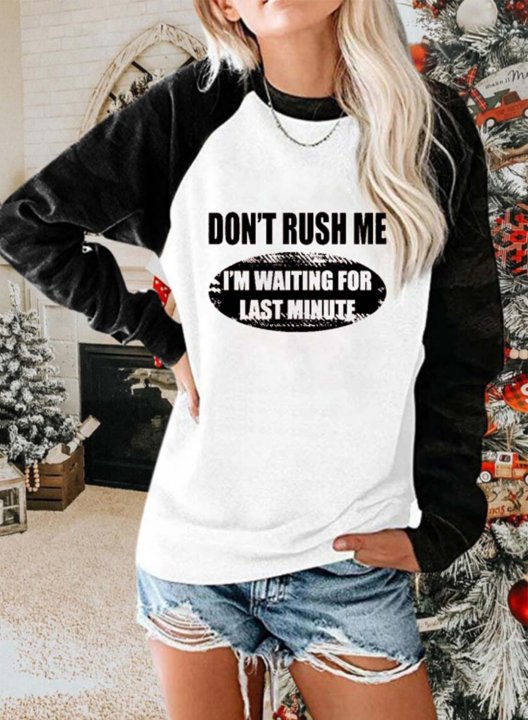 Women's T-shirts Letter Print Color Block Long Sleeve Round Neck Daily T-shirt