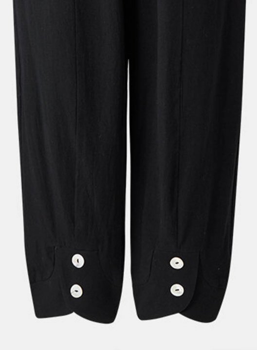 Women's Pants Solid Straight Mid Waist Ankle-length Button Daily Pants