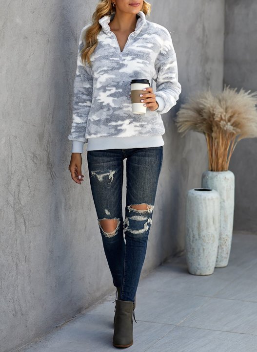 Leopard Long Sleeve High Neck Zip Sweatshirt