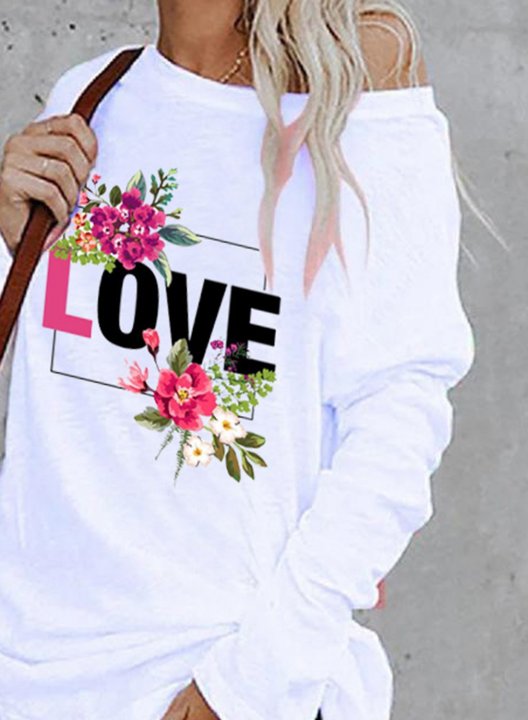 Women's Sweatshirt Floral Letter Round Neck Long Sleeve Casual Daily Pullovers