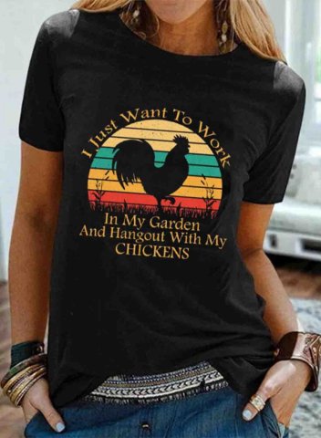 Women's Funny Graphic T-shirts I Just Want To Work In My Garden And Hangout With Chickens Print Black T-shirt