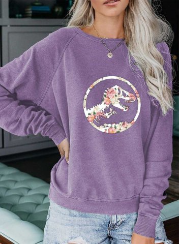 Women's Pullovers Solid Floral Animal Print Round Neck Long Sleeve Casual Daily Pullovers