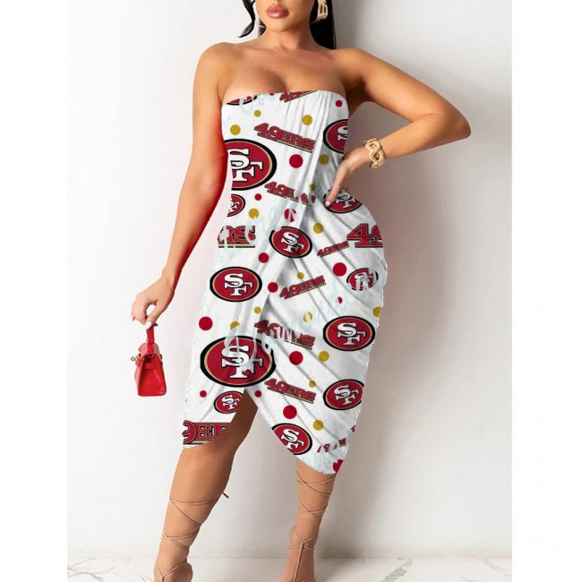 San Francisco 49ers Printed Irregular Bandeau Midi Dress