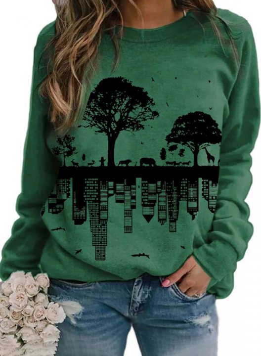 Women's Sweatshirts Painting Print Long Sleeve Round Neck Casual Sweatshirt