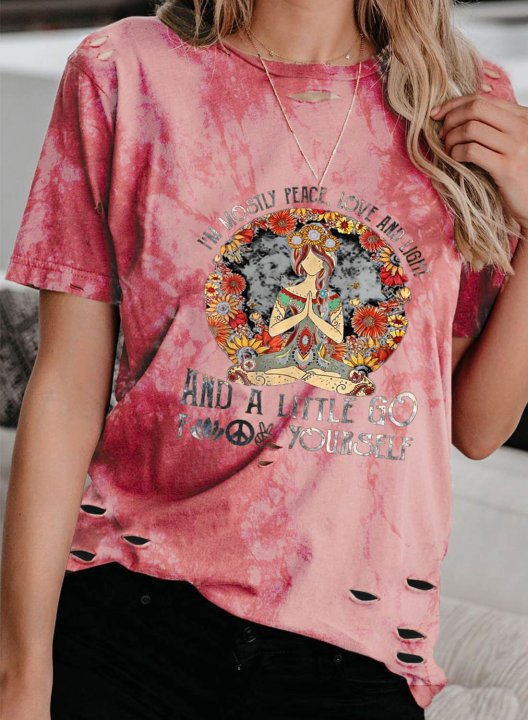 Women's T-shirts Letter Color Block Portrait Tiedye Short Sleeve Round Neck Daily Casual T-shirt