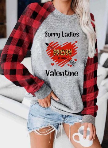 Sorry Ladies Mom Is My Valentine Women's Shirt Plaid Print Long Sleeve Round Neck Casual Sweatshirt