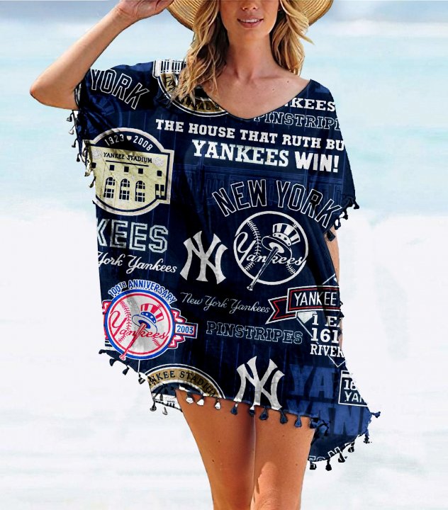 New York Yankees Team series summer women's tassel Chiffon beach blouse