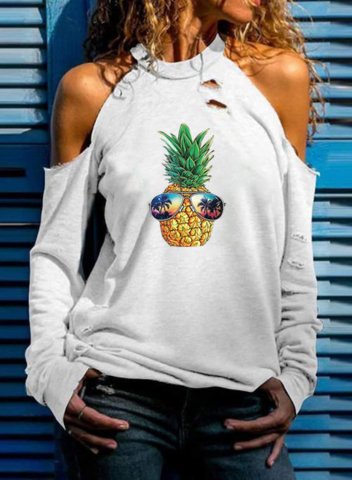 Women's Funny Graphic Sweatshirt Solid Cut-out Off-shoulder Pineapple Print Stand Neck Long Sleeve Casual Daily T-shirts