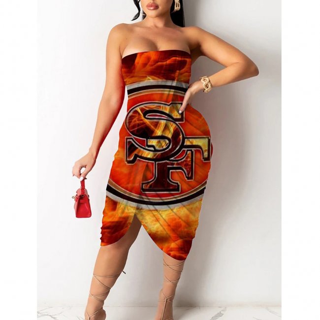 San Francisco 49ers Printed Irregular Bandeau Midi Dress