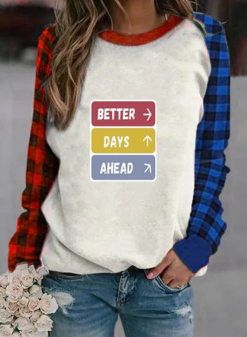 Women's better days ahead Print Sweatshirt Color Block Letter Round Neck Long Sleeve Casual Daily Pullovers