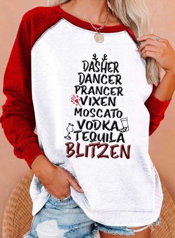 Women's Dasher Dancer Prancer Reindeer Alcohol Sweatshirt Casual Color Block Letter Round Neck Long Sleeve Daily Pullovers